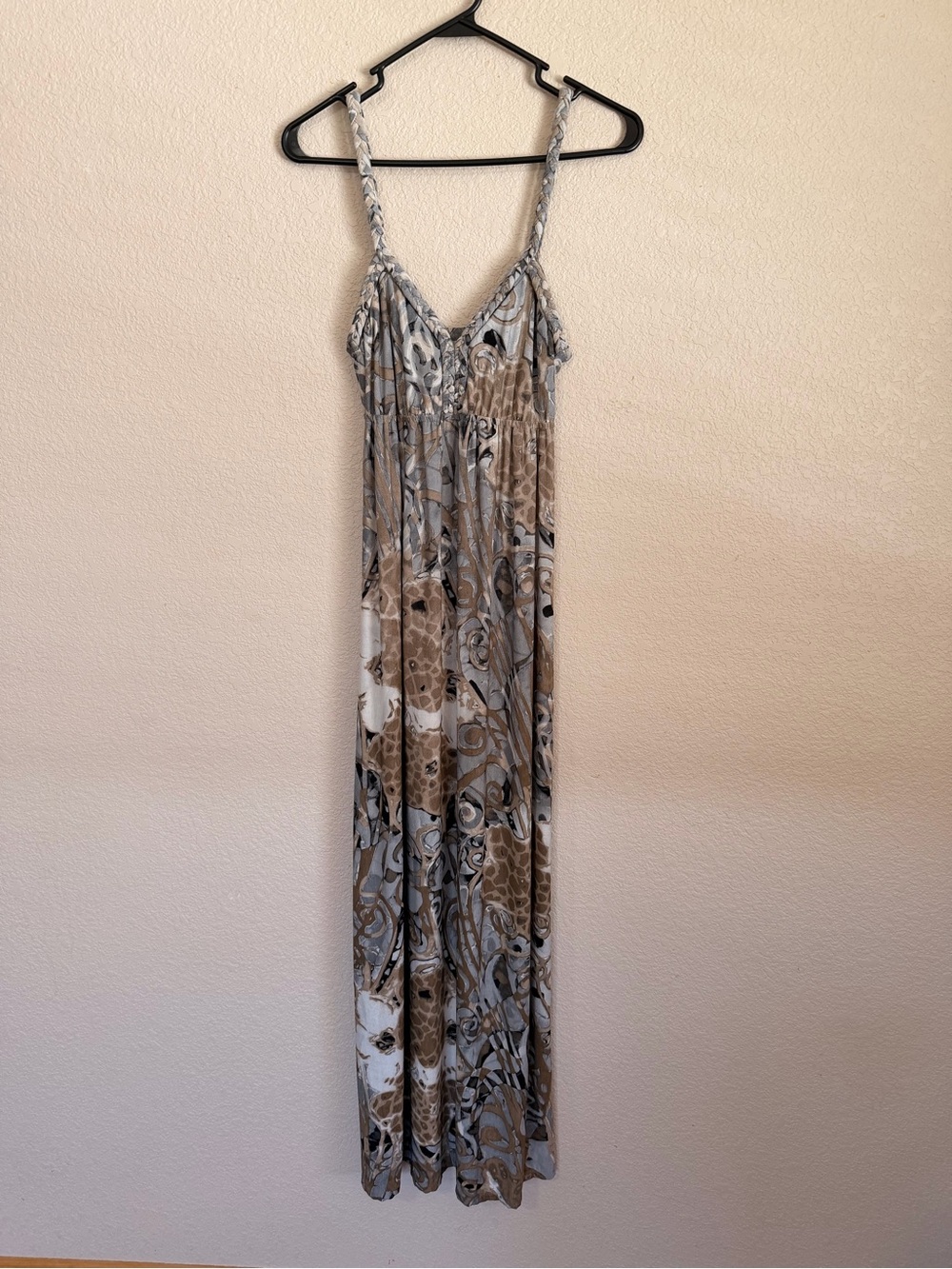 Charming Charlie Braided-Strapless Maxi Dress in Beige and Gray